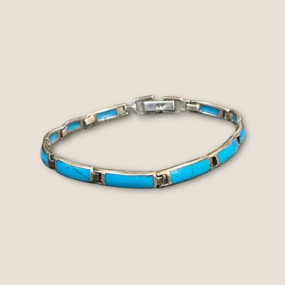 Vintage Sterling Silver & Turquoise Bracelet - Picture 1 of 5